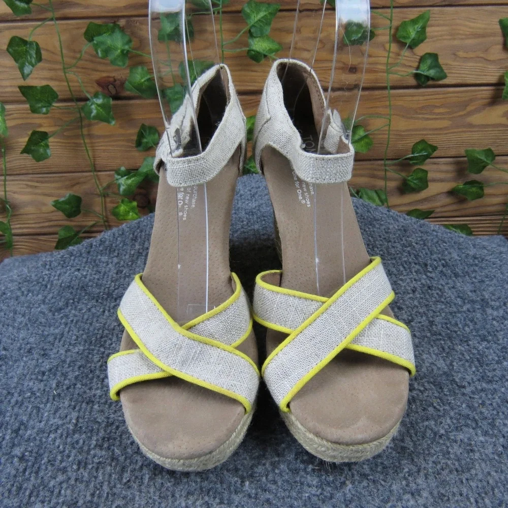TOMS Burlap Wedge Sandals Women's 6.5 Natural‎ Espadrille Heels Casual Summer